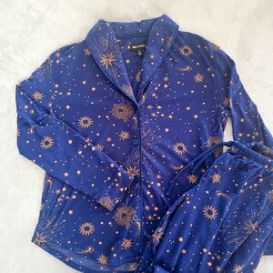 Celestial Starry Night Long Sleeve 2 PC Knit Pajama Set Womens XS/S